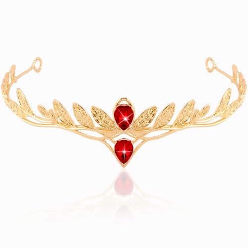 AHONEY Red Fairy Crown Elf Headpiece - Vintage Leaf Circlet for Women & Men
