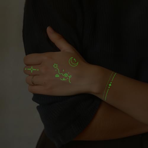 EVERJOY Glow-in-the-Dark Temporary Tattoos - Minimalist Finger Art Kit