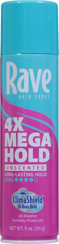 Rave 4X Mega Unscented Aerosol Hair Spray - 33oz Pack of 2, Humidity-Resistant, 24 Hour Hold