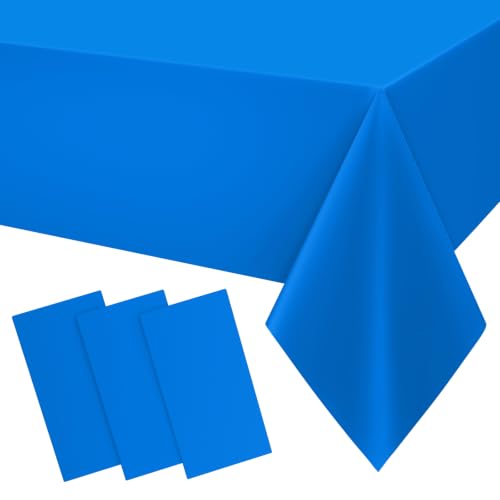 Smiry Disposable Table Cloths, 3-Pack Waterproof Rectangle Covers 54x108 Inch, Blue for Parties & Picnics