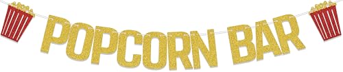Gold Glitter Popcorn Bar Banner for Birthday & Wedding Parties