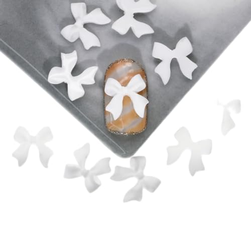 White Bow Nail Charms 200pcs - Delicate Bow-Knot Nail Art Supplies for Women & Girls