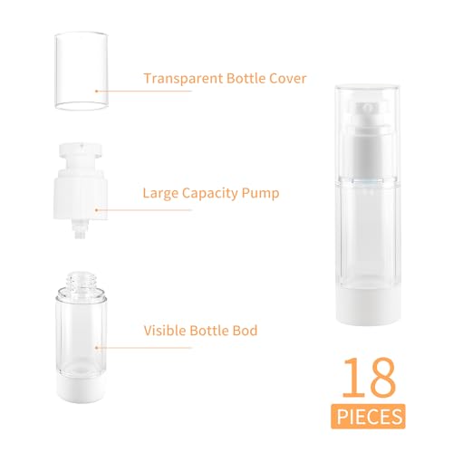 1oz Airless Pump Bottles - Travel Lotion Dispenser, 18 Pack