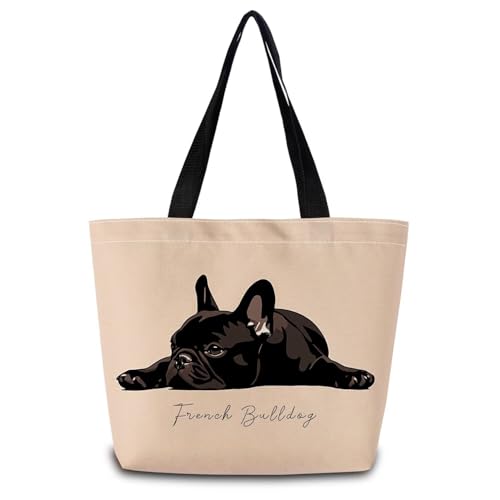 French Bulldog Tote Bag - Reusable Shopping Handbag with Zipper Pocket