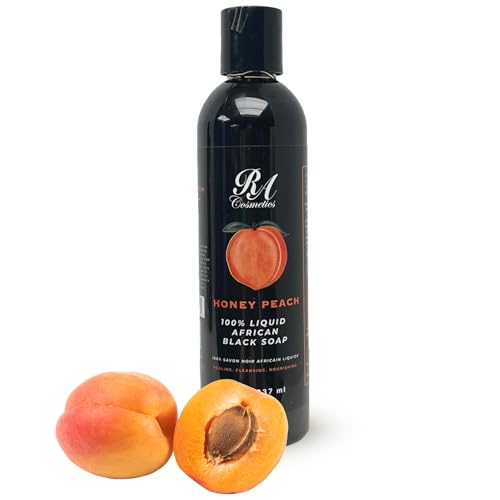 RA COSMETICS African Liquid Black Soap - Honey Peach, 8 oz | Deep Cleansing & Moisturizing