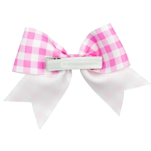 B1-Hair Clip Bow: Pink Checkered Jumbo Bowknot, Buffalo Plaid Hair Accessory