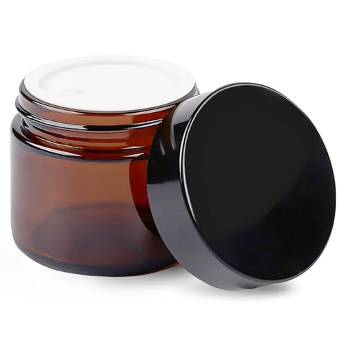 TUZAZO 2 oz Amber Glass Jars with Lids - 12 Pack Airtight Cosmetic Containers
