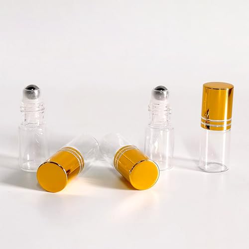 50 PCS 3ml Essential Oil Roller Bottles - Clear Glass with Gold Caps