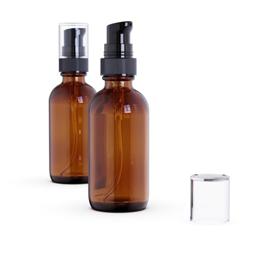 2oz Amber Glass Pump Bottle - 12 Pack Refillable Dispenser