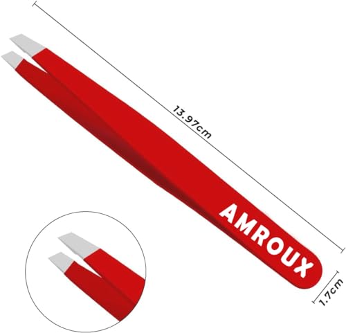Amorux Red Stainless Steel Eyebrow Tweezers for Women & Men - Precision Facial Hair Removal