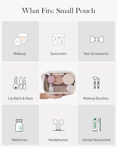 Pocmimut Small Beige Makeup Bag - TSA Approved Clear Toiletry Case