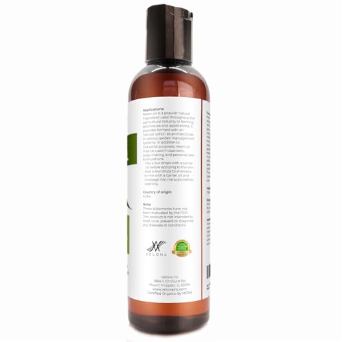 Velona USDA Organic Neem Oil 4oz Cold Pressed Virgin Unrefined Skin & Garden Oil