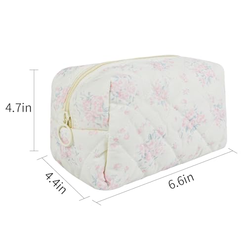 Pink Roses Quilted Makeup Bag for Women Girls Travel Cosmetic Organizer Cute & Spacious