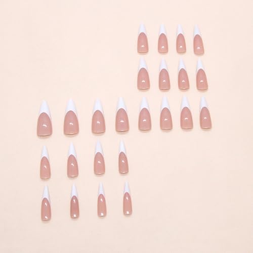 IMRAIN White French Tip Press On Nails - Long Stiletto Acrylic 24 Pcs