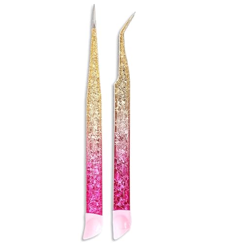 Ouligay 2Pcs Double Ended Nail Art Tweezers Set - Stainless Steel