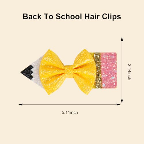 WOVOWOVO Yellow Pencil Hair Bow for Girls - Back to School Hair Clips 2 Pack (Variation B)