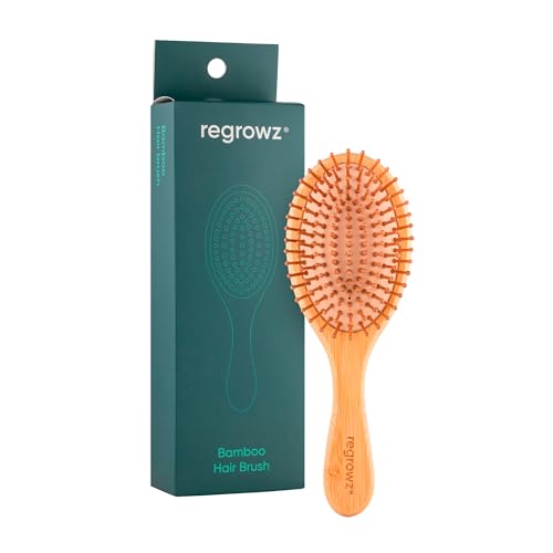 Regrowz Bamboo Paddle Hair Brush - Natural Wooden Detangler for All Hair