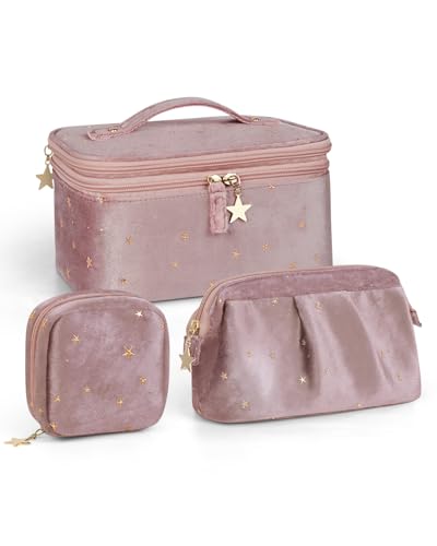 Wedama 3-Piece Velvet Makeup Bag Set with Jewelry Storage & Brush Holder