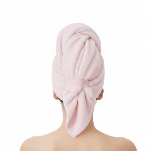 KEEPOZ 100% Cotton Hair Towel Wrap, Super Absorbent Quick Dry Towel (Pink)