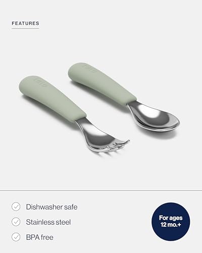Lalo Toddler Fork and Spoon Set - Ergonomic Stainless Steel & Silicone