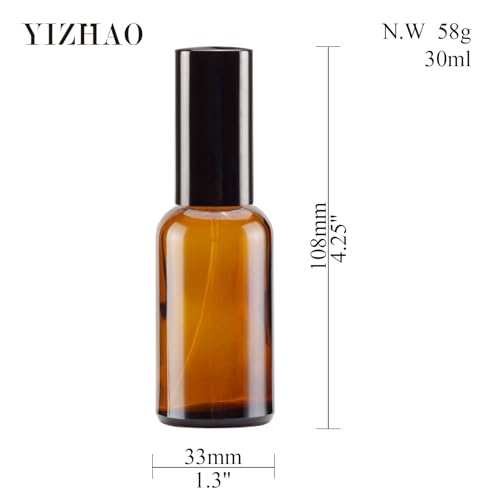 YIZHAO 1oz Amber Glass Spray Bottles - 6 Pack Refillable Travel Atomizers