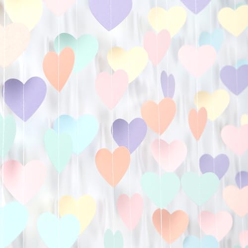 Pastel Rainbow Heart Garland - 52FT Party Streamers for Events