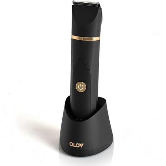OLOV Electric Body Hair Trimmer - Groin Trimmer for Men - Bikini Trimmer Women - Wet/Dry Shaver Groomer, Replaceable Ceramic Blade Heads, USB Recharge Dock, Waterproof Hygiene Razor,Black