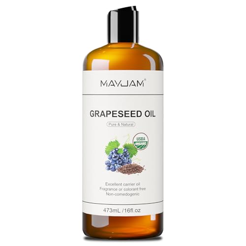 MAYJAM Organic Grapeseed Oil 473ml/16 Fl oz for Skin & Hair Care, USDA Certified, Cold Pressed, Unrefined