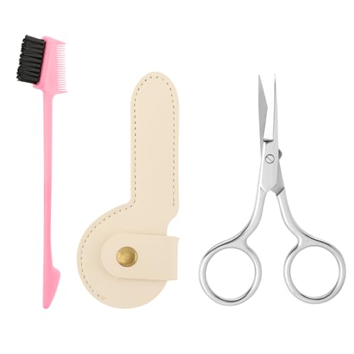 4-Inch Stainless Steel Eyebrow Scissors with Brush and Travel Case