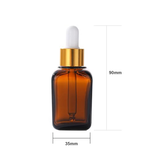 PYAWI 30ml Amber Square Dropper Bottles Pack of 12 with Gold Cap
