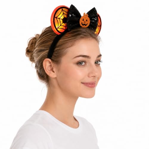 LED Light Up Mouse Ear Headband with Sequin Bow for Halloween