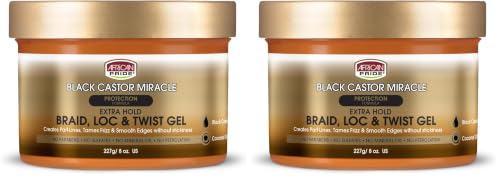 African Pride Black Castor Miracle Extra Hold Braid & Twist Gel 8oz Pack of 2 with Coconut Oil