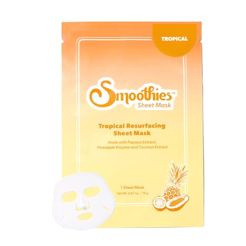 Smoothies Tropical Glow Resurfacing Sheet Mask 3 Pack - Brightening Korean Face Mask with Enzymes & Exfoliants
