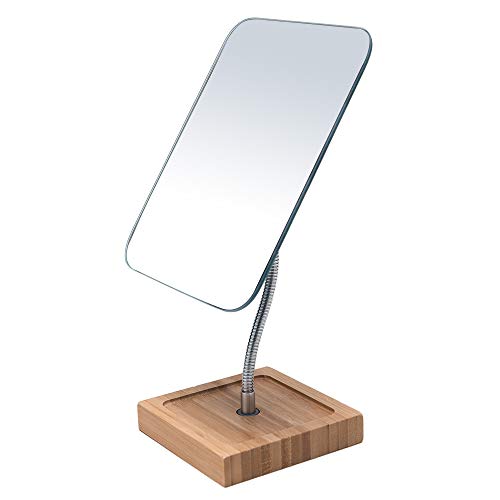 YEAKE Flexible Bamboo Vanity Makeup Mirror, 360° Rotating Desktop Mirror