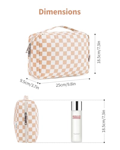 Narwey Small Hanging Travel Toiletry Bag - Brown Checkerboard Organizer