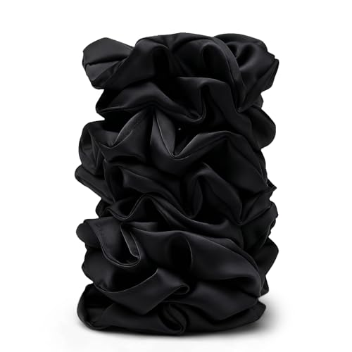 8-Pack Black Satin Scrunchies for Women – No-Crease Hair Ties