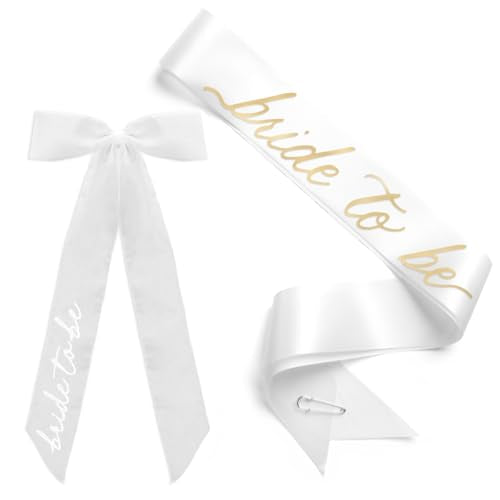 Bride To Be Sash & Hair Bow Set - Gold Foil Embroidered Accessories