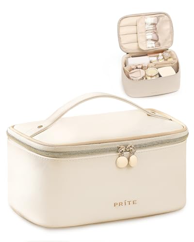 Prite Large Makeup Bag Organizer - Waterproof PU Leather Travel Case
