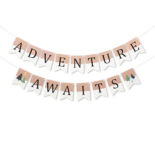 Adventure Awaits Banner - Rustic Camping Party Decor for Events