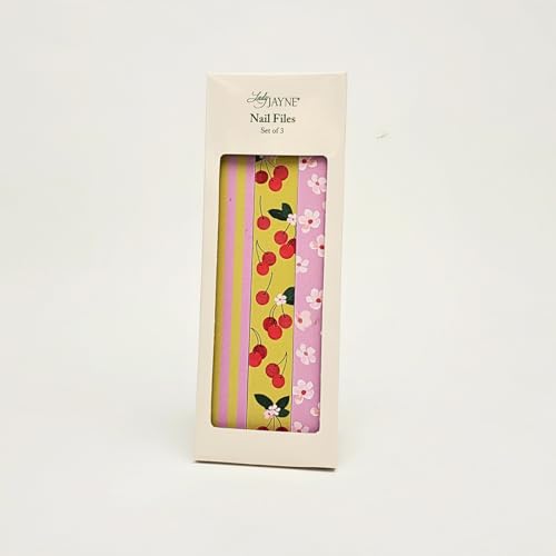 Lady Jayne Cherries Nail Files & Emery Boards Set of 3 – Dual-Sided, 6.25in x .75in with Rounded Edges (Fruit & Fleur Cherries 83526)