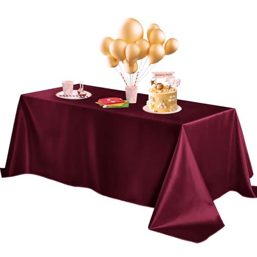 Burgundy Satin Tablecloth 60 x 102 Inches | Elegant Rectangle Cover for Weddings & Banquets