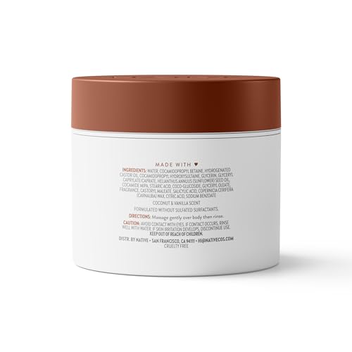 Native Coconut & Vanilla Exfoliating Body Scrub for Women & Men, 1 Wash to Soft, Smooth Skin, Gently Exfoliates Even Sensitive Skin, Clean Formula, Enhances Skin Radiance, Free of Silica, 12 oz