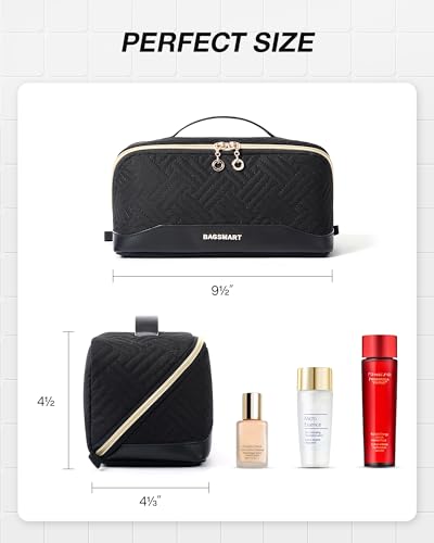 BAGSMART Medium Black Makeup Bag - Water-Resistant Travel Pouch