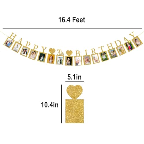 Happy 70th Birthday Photo Banner with 16 Frames - Gold Glitter Party Decor