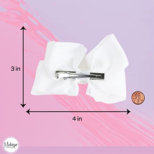 4-Inch Grosgrain Hair Bow Clip for Girls - White