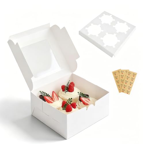 Cupcake Boxes with Window - 4 Count Bakery Containers for Treats