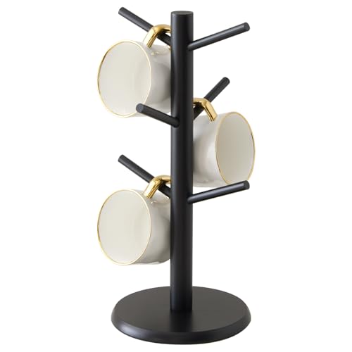 Kitsanery Bamboo Mug Holder Tree with 6 Hooks - Black