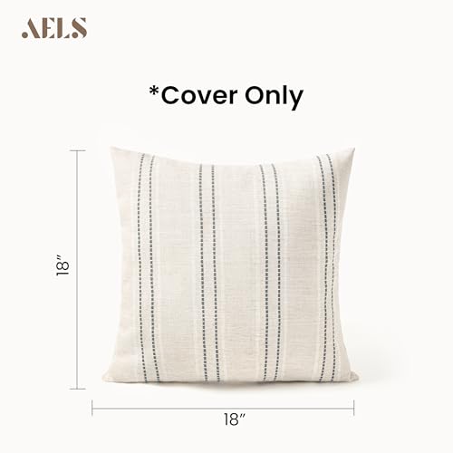 Set of 2 18x18 Decorative Linen Blend Throw Pillow Covers - Beige Striped