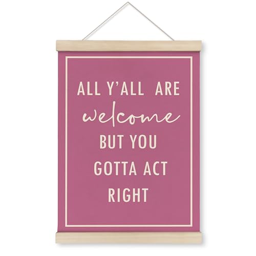 Funny Pink Welcome Poster with Wooden Frame - 12x16 Inch Wall Art