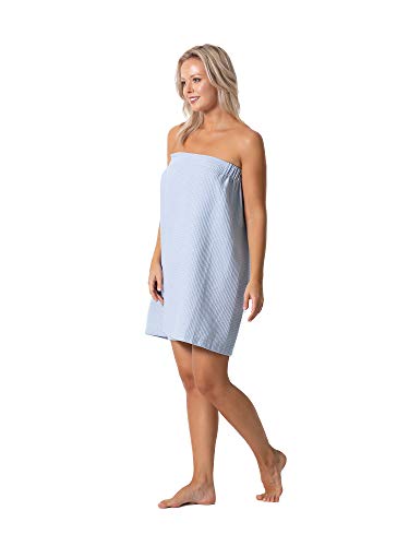 Turkish Linen Women's Waffle Spa Body Wrap Small-Medium Light Blue — Adjustable & Quick Dry